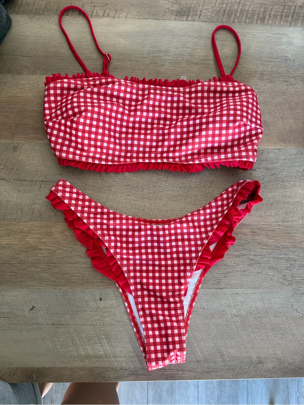 Red Gingham Ruffle Bikini Set - never used